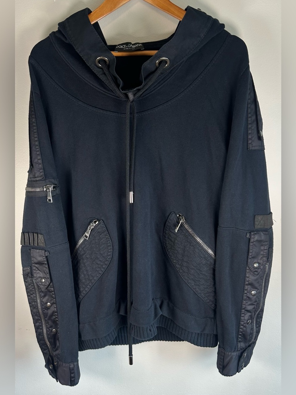 Dolce & Gabbana Men’s Hoodie 52 Black Sweater Utility Cargo Military Full Zip 🔥